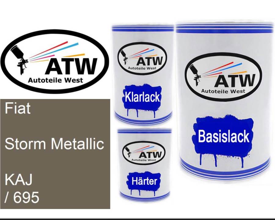 Fiat, Storm Metallic, KAJ / 695: 500ml Lackdose + 500ml Klarlack + 250ml Härter - Set, von ATW Autoteile West.
